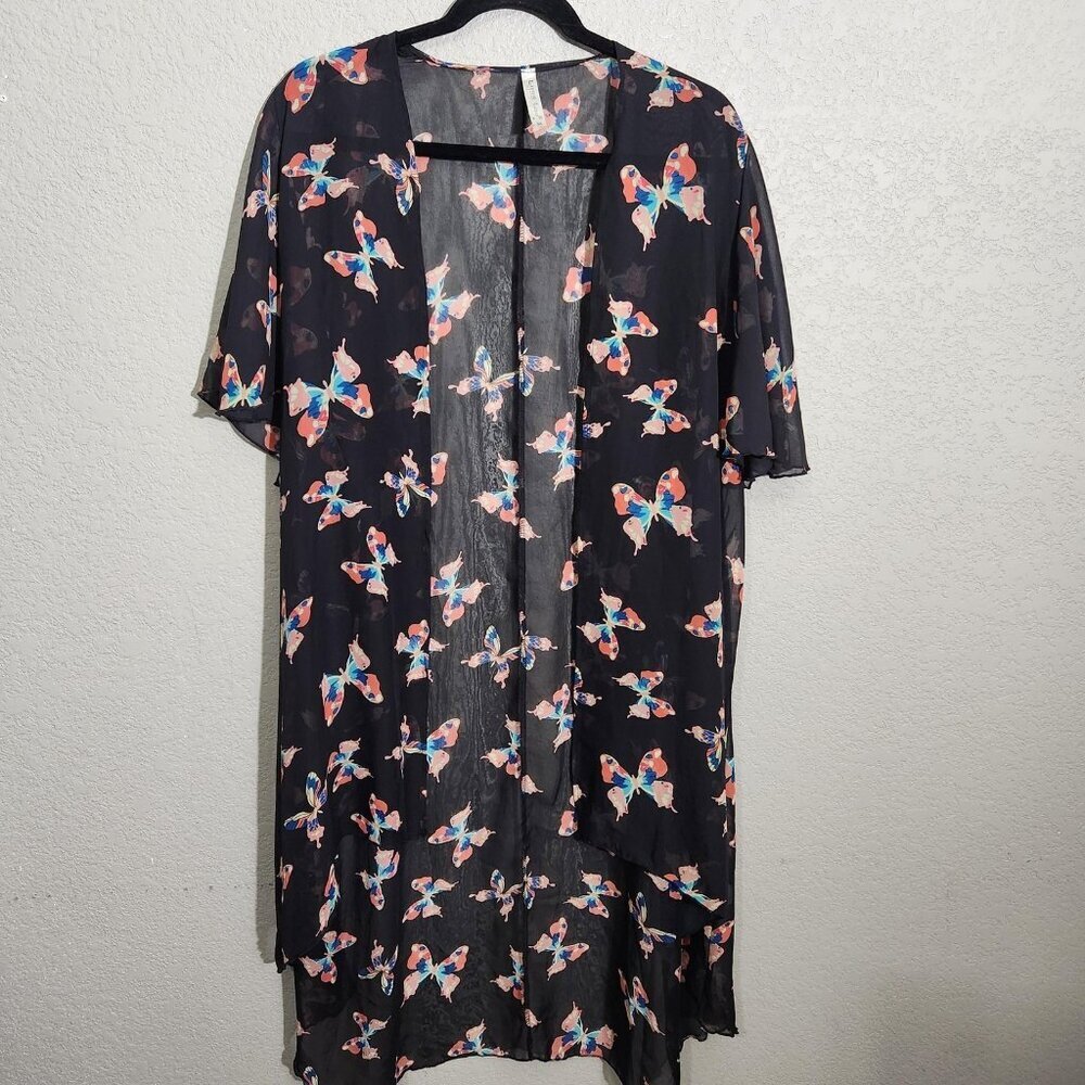 Lyss Loo Kimono Sheer 3X Black Sheer Butterfly Swim